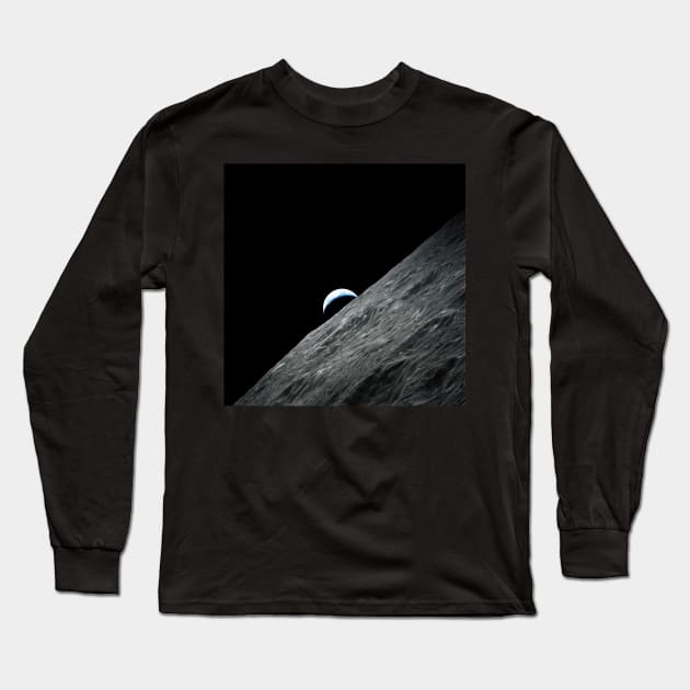 Earth Crescent Planet rises above the Moon horizon Long Sleeve T-Shirt by Brasilia Catholic